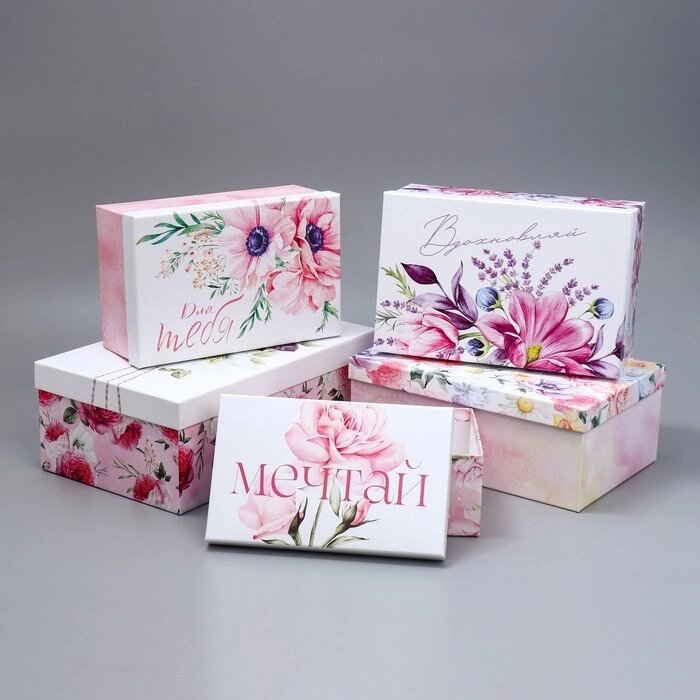 Набор коробок 5 в 1, упаковка подарочная, «Цветы», 22 х 14 х 8.5‒ 32.5 х 20 х 12.5 см от компании Интернет - магазин Flap - фото 1
