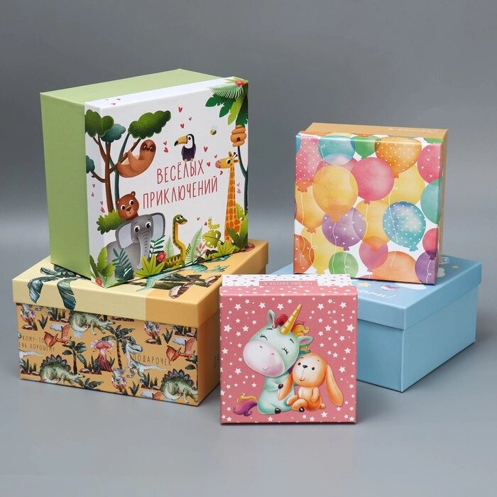 Набор коробок 5 в 1, упаковка подарочная, «Детский», 14 х 14 х 8‒22 х 22 х 12 см от компании Интернет - магазин Flap - фото 1