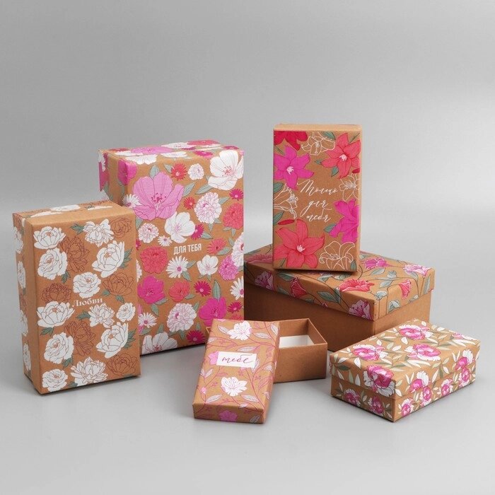 Набор коробок 6 в 1, упаковка подарочная, «Цветы », 12 х 7 х 4 ‒ 22 х 14 х 8.5 см от компании Интернет - магазин Flap - фото 1