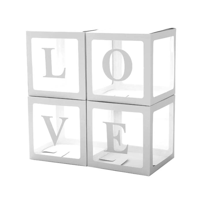 Набор коробок для воздушных шаров Love, белый, 30х30х30 см, 4 шт. от компании Интернет - магазин Flap - фото 1
