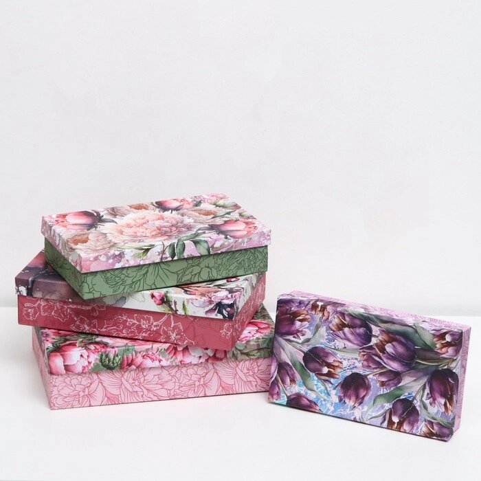 Набор коробок прямоугольных  4 в 1 ,"Весенние цветы", 30 х 20 х 8 - 24 х 14 х 5 см от компании Интернет - магазин Flap - фото 1