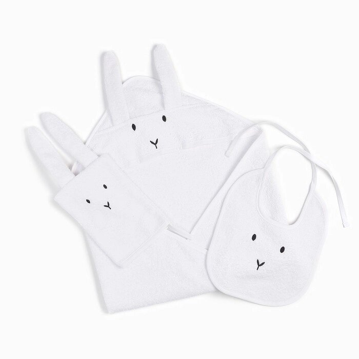 Набор Крошка Я (полотенце-уголок, рукавица, нагрудник), белый, 100% хл, 360 гр/м2 от компании Интернет - магазин Flap - фото 1