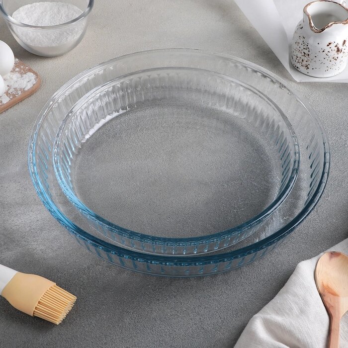 Набор круглой посуды из жаропрочного стекла для запекания Borcam, 2 предмета: 1,6 л, 2,6 л от компании Интернет - магазин Flap - фото 1