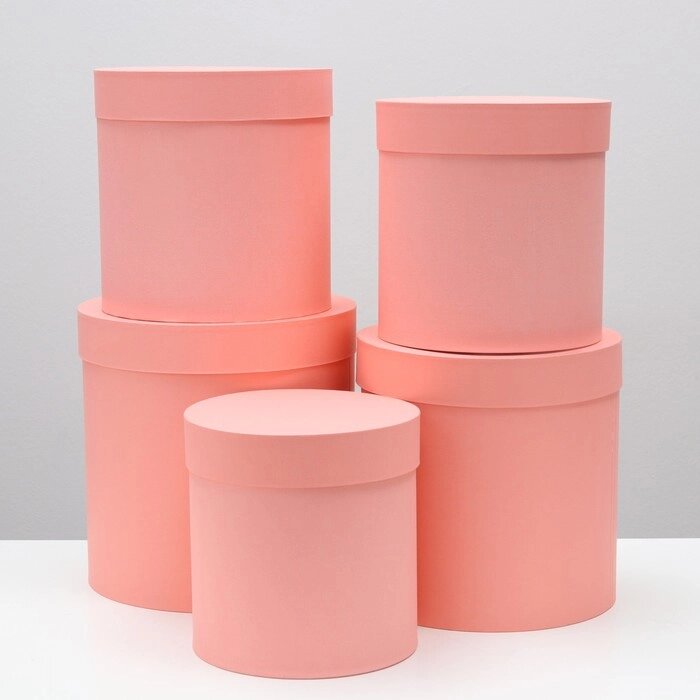Набор круглых коробок 5 в 1 "Краски", персиковый, 25 х 25 х 25 - 19 х 19 х 19 см от компании Интернет - магазин Flap - фото 1