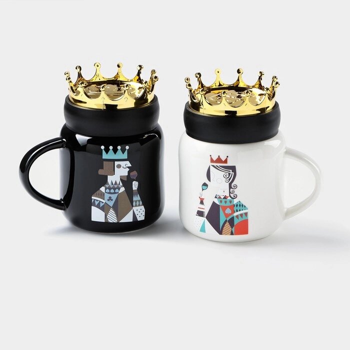 Набор кружек керамических «Король и королева», 2 предмета: 380 мл, цвет чёрный и белый от компании Интернет - магазин Flap - фото 1