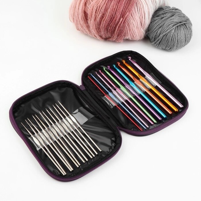 Набор крючков для вязания, d = 0,6-6,5 мм, 12,5/15 см, 22 шт, цвет МИКС от компании Интернет - магазин Flap - фото 1