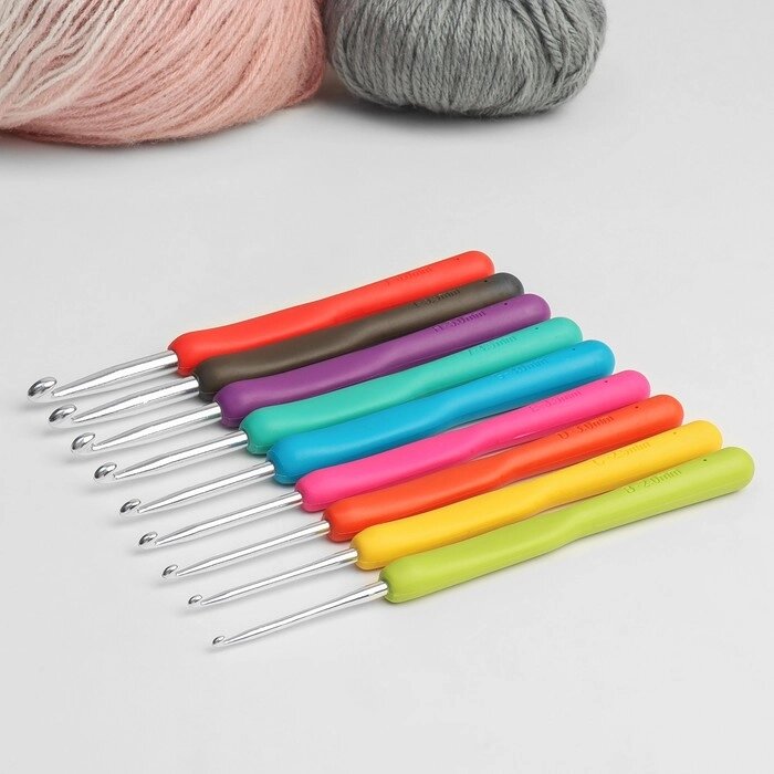 Набор крючков для вязания, d = 2-6 мм, 14 см, 9 шт, цвет разноцветный от компании Интернет - магазин Flap - фото 1