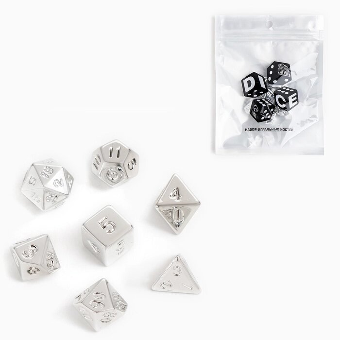 Набор кубиков для D&D (Dungeons and Dragons, ДнД) "Время игры", серия: D&D, 7 шт, серебро от компании Интернет - магазин Flap - фото 1