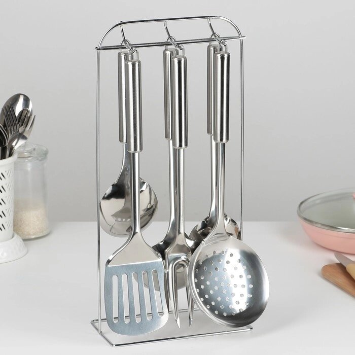 Набор кухонных принадлежностей «Металлик», 6 предметов, на подставке от компании Интернет - магазин Flap - фото 1