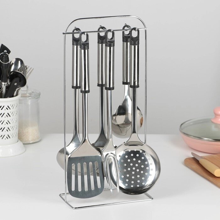 Набор кухонных принадлежностей «Помощник», 6 предметов, на подставке от компании Интернет - магазин Flap - фото 1