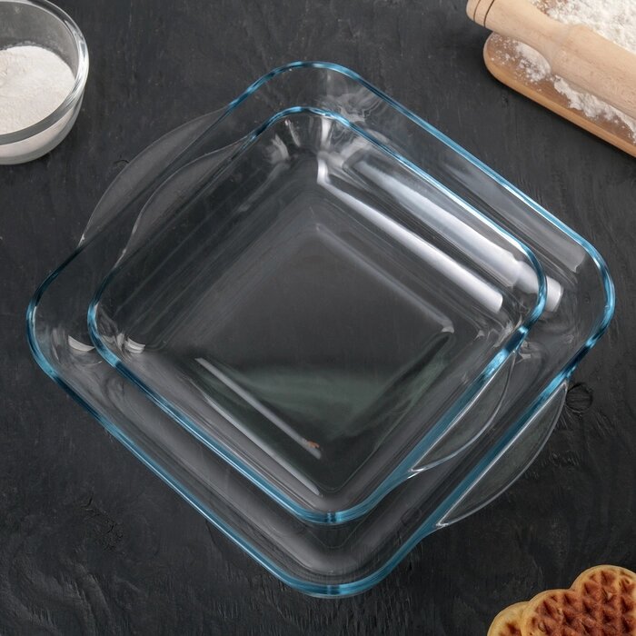 Набор квадратной посуды из жаропрочного стекла для запекания Borcam, 2 предмета: 3,2 л, 1,95 л от компании Интернет - магазин Flap - фото 1