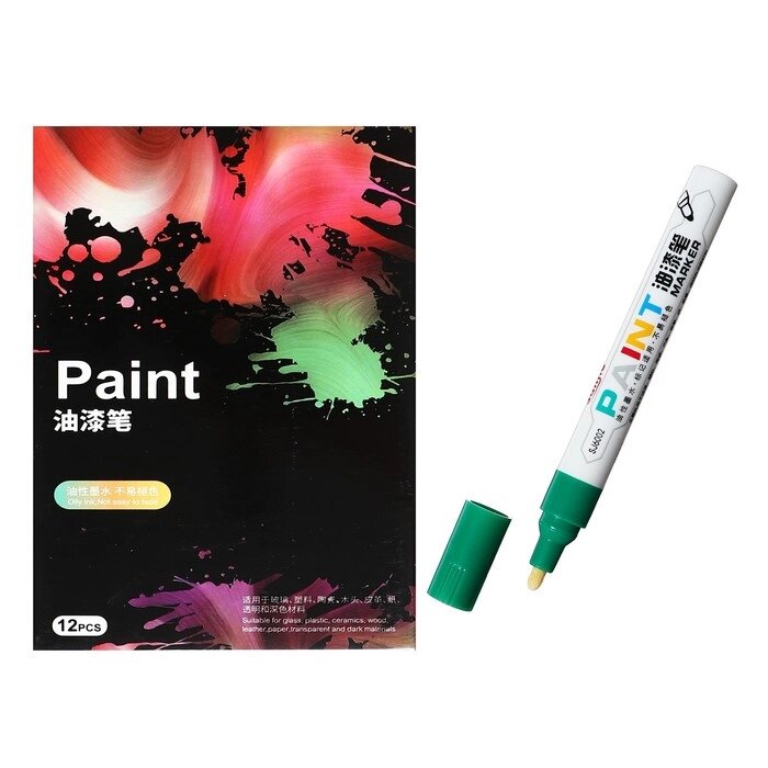 Набор маркер-краска (лаковый), 12 цветов, наконечник пулевидный от компании Интернет - магазин Flap - фото 1