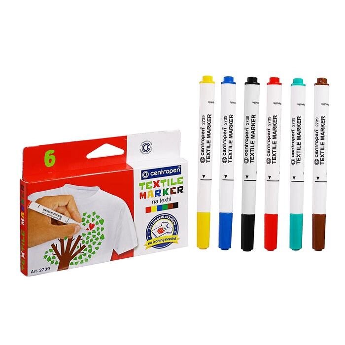 Набор маркеров для ткани 6 цветов 3.9 мм Centropen 2739, линия 1,8 мм от компании Интернет - магазин Flap - фото 1