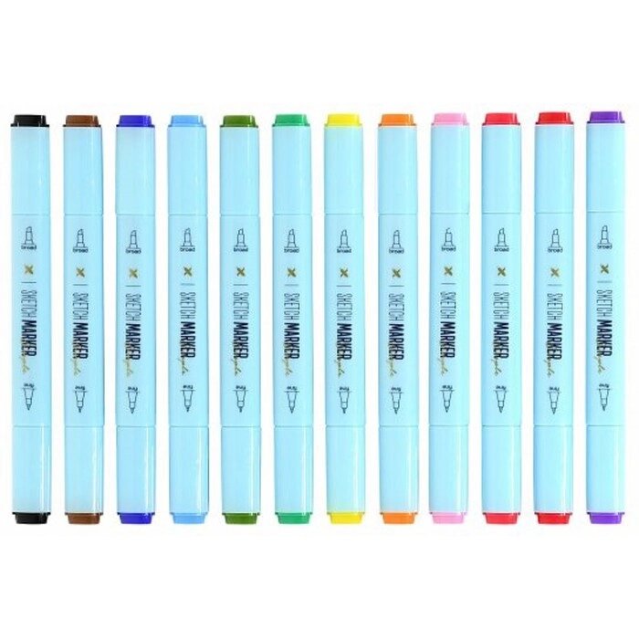 Набор маркеров художественных 12 цветов LOREX "SIMPLE BASE", двусторонние, наконечник: пулевидный (2.0 мм) и скошенный от компании Интернет - магазин Flap - фото 1