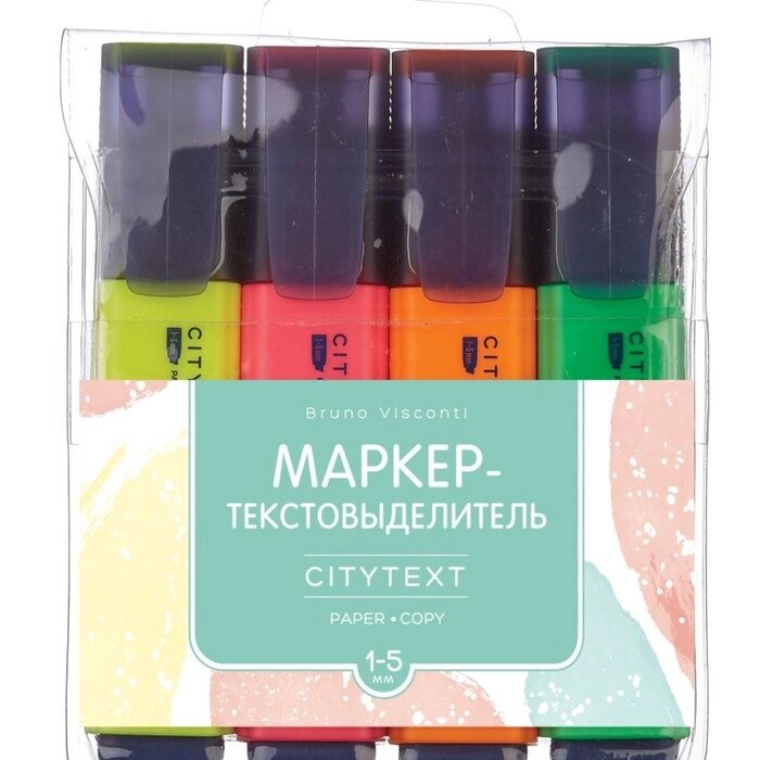 Набор маркеров-текстовыделителей 4 цвета, 1.0-5.0 мм, BrunoVisconti CityText от компании Интернет - магазин Flap - фото 1