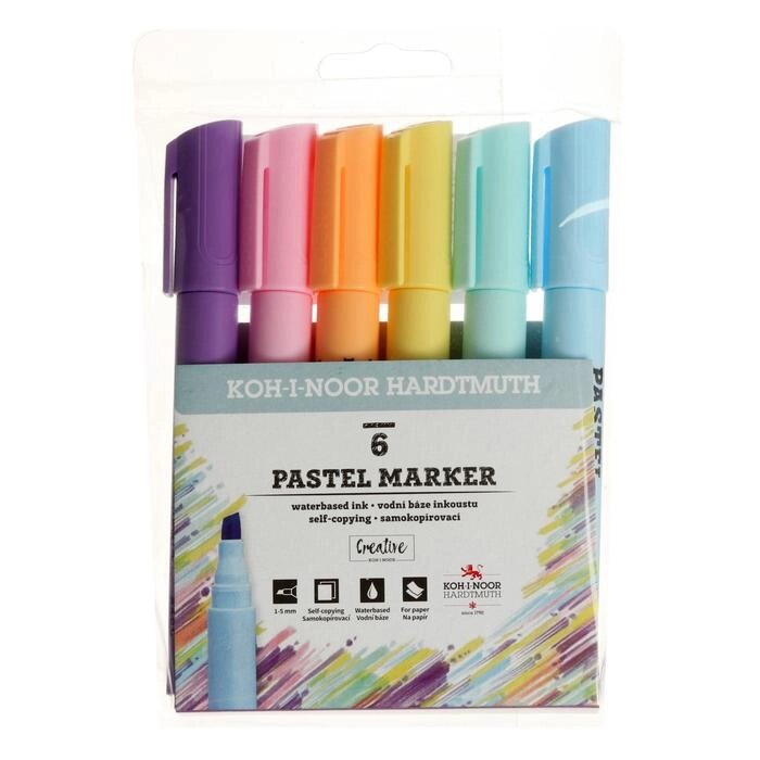 Набор маркеров текстовыделителей 6 цвета Koh-I-Noor 2406, 1-5 мм, скошен, пастельные, блистер от компании Интернет - магазин Flap - фото 1