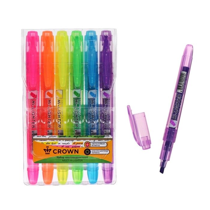 Набор маркеров текстовыделителей 6 цветов, 4.0 мм, Crown от компании Интернет - магазин Flap - фото 1