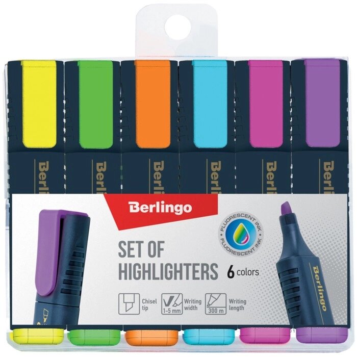 Набор маркеров-текстовыделителей 6 цветов, Berlingo, 5.0 мм, европодвес от компании Интернет - магазин Flap - фото 1