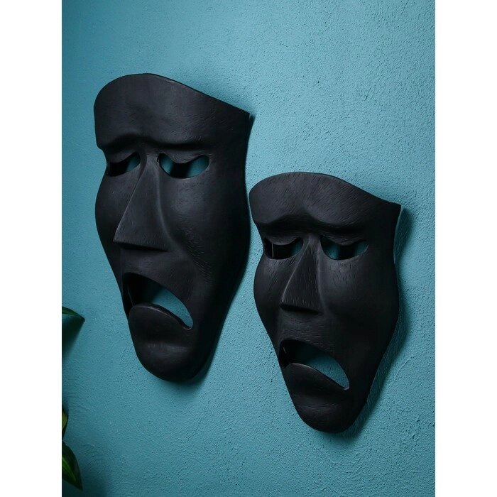 Набор настенных фигур "Маска грустная", полистоун, 60 см, 2 шт, чёрный матовый, 1 сорт, Иран от компании Интернет - магазин Flap - фото 1