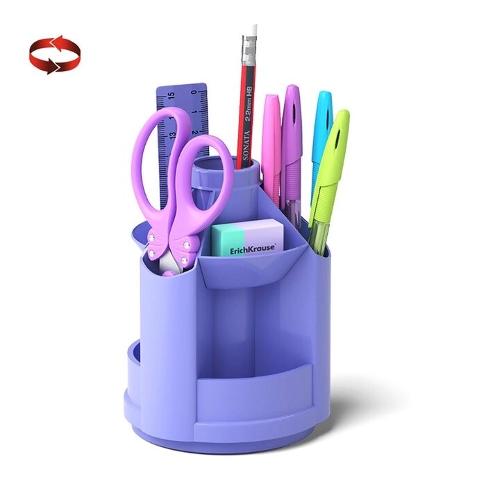 Набор настольный ErichKrause Mini Desk Pastel, 8 предметов, вращающийся, фиолетовый от компании Интернет - магазин Flap - фото 1