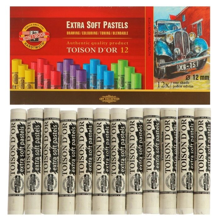 Набор пастели сухой Koh-I-Noor TOISON D`OR EXTRA SOFT 8550, титановый белый, 12 штук в наборе от компании Интернет - магазин Flap - фото 1