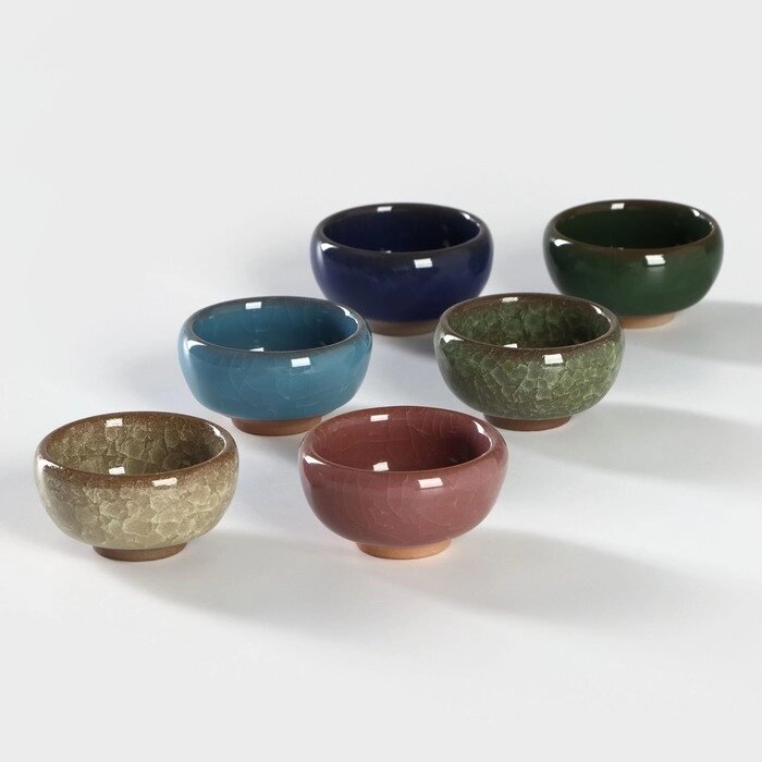 Набор пиал керамических «Лунный камень», 6 предметов: 50 мл, цвет МИКС от компании Интернет - магазин Flap - фото 1
