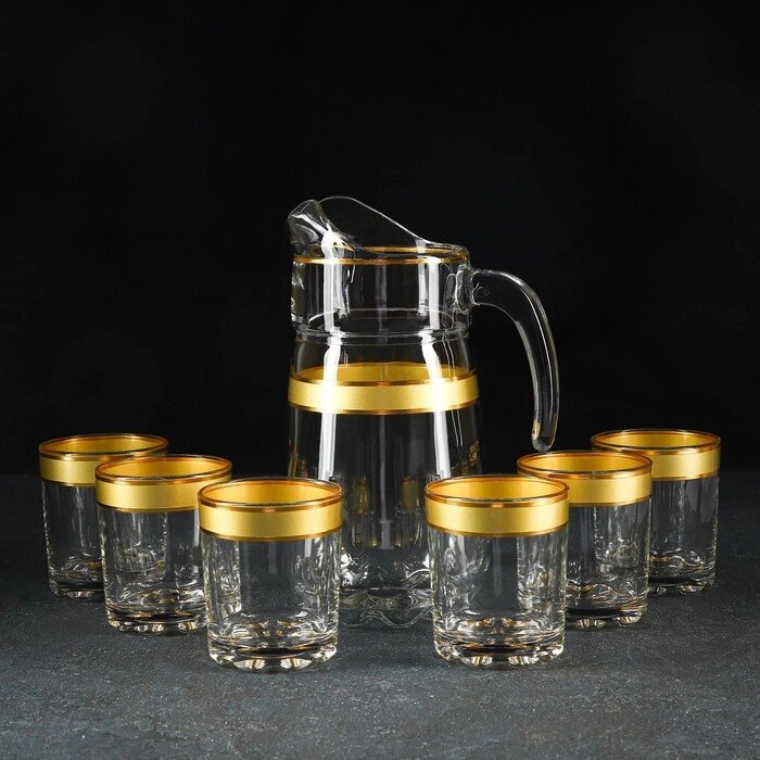 Набор питьевой с золотой каймой «Ампир», 7 предметов: кувшин 1,34 л, стаканы 250 мл, 6 шт от компании Интернет - магазин Flap - фото 1