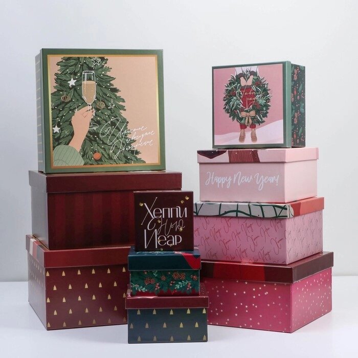 Набор подарочных коробок 10 в 1 «Happy new year», 10  10  6 ‒ 28  28  15 см от компании Интернет - магазин Flap - фото 1