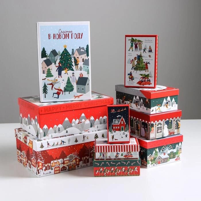 Набор подарочных коробок 10 в 1 «Новогодние истории», 12  7  4 - 32.5  20  12.5 см от компании Интернет - магазин Flap - фото 1
