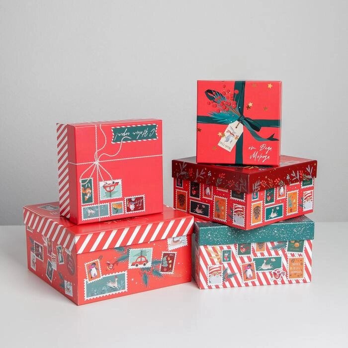 Набор подарочных коробок 5 в 1 «Новогодняя почта», 14  14  8 - 22  22  12 см от компании Интернет - магазин Flap - фото 1