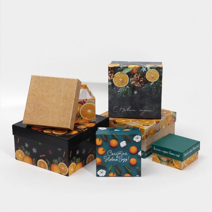 Набор подарочных коробок 6 в 1 «Мандариновый», 10 х 10 х 6 - 20 х 20 х 11 см от компании Интернет - магазин Flap - фото 1