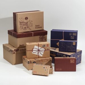 Набор подарочных крафтовых коробок 10 в 1 «Почта», 12 7 4 - 32.5 20 12.5 см