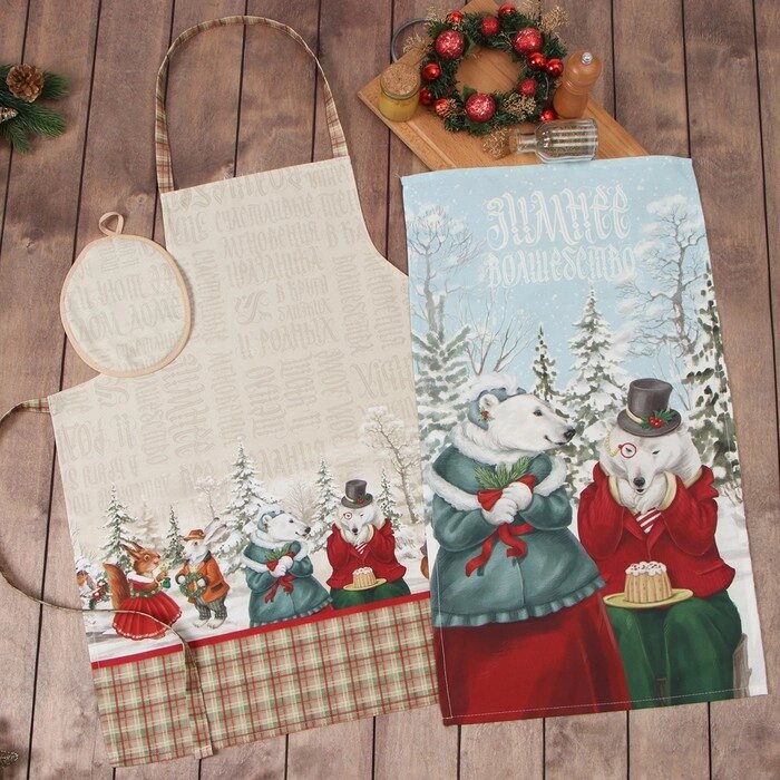Набор подарочный "Этель" Winter holidays, фартук, полотенце, прихватка от компании Интернет - магазин Flap - фото 1