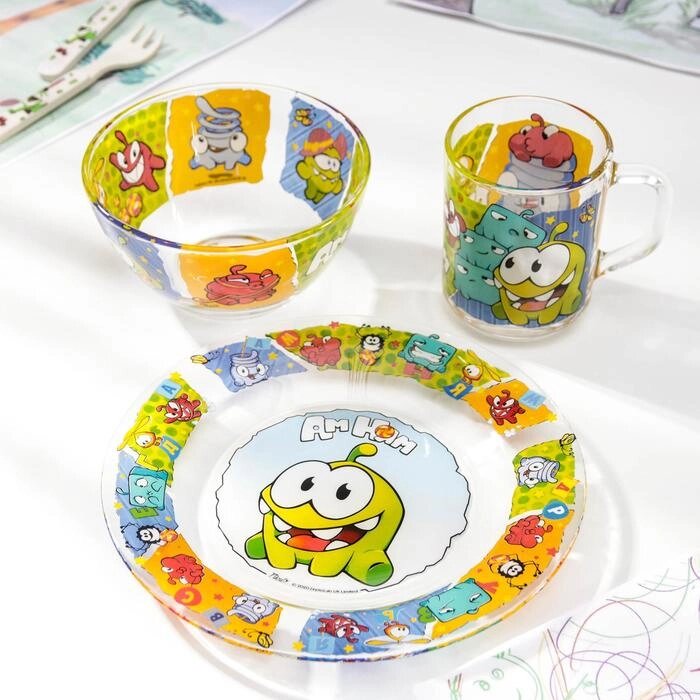 Набор посуды детский Priority «Ам Ням», 3 предмета: тарелка d=20 см, салатник d=13 см, кружка 200 мл, стекло от компании Интернет - магазин Flap - фото 1