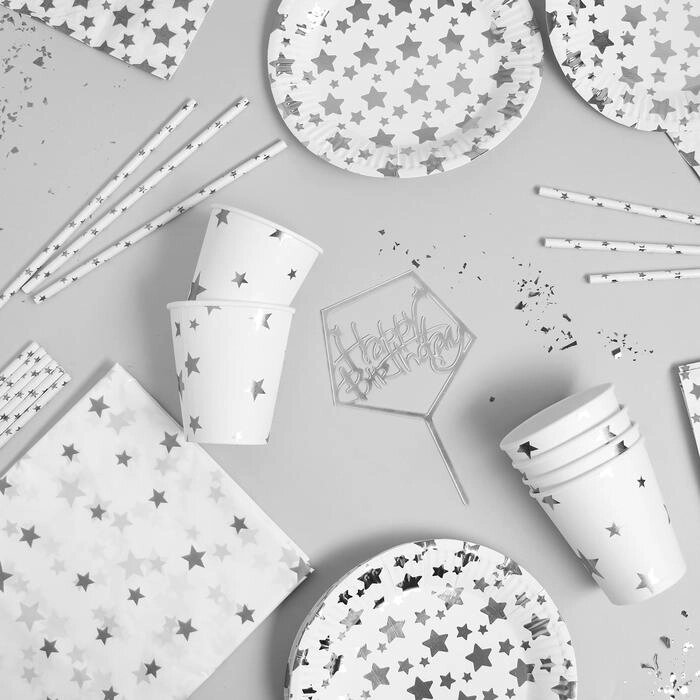 Набор посуды «С днём рождения», серебряные звёзды от компании Интернет - магазин Flap - фото 1