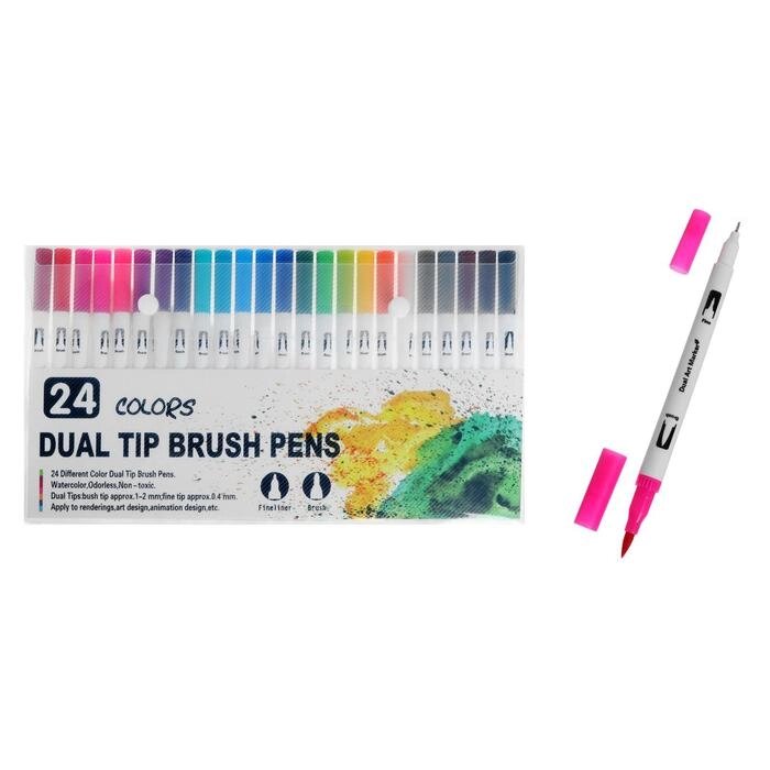 Набор профессиональных маркеров, 24 штуки/24 цвета, двусторонний от компании Интернет - магазин Flap - фото 1