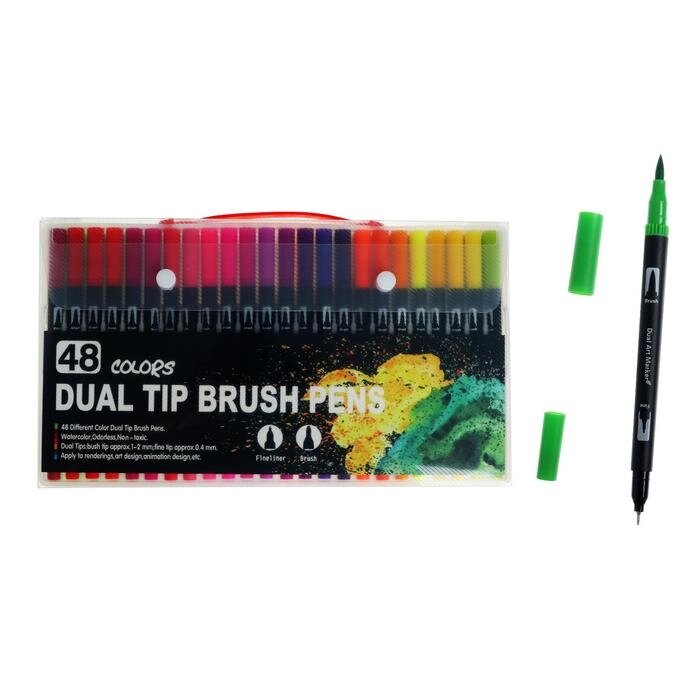 Набор профессиональных маркеров, 48 штук/48 цветов, двусторонний от компании Интернет - магазин Flap - фото 1