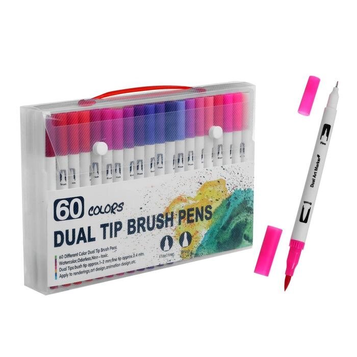 Набор профессиональных маркеров, 60 штук/60 цветов, двусторонний от компании Интернет - магазин Flap - фото 1