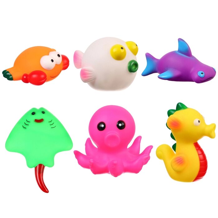 Набор резиновых игрушек для ванны «Море», с пищалкой, 6 шт, Крошка Я от компании Интернет - магазин Flap - фото 1