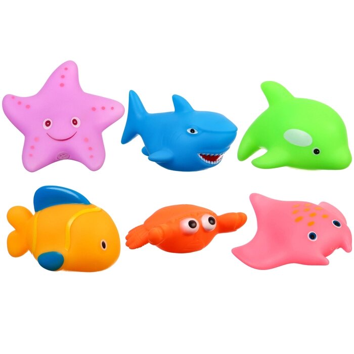Набор резиновых игрушек для ванны «Океан», 6 шт, с пищалкой, Крошка Я от компании Интернет - магазин Flap - фото 1