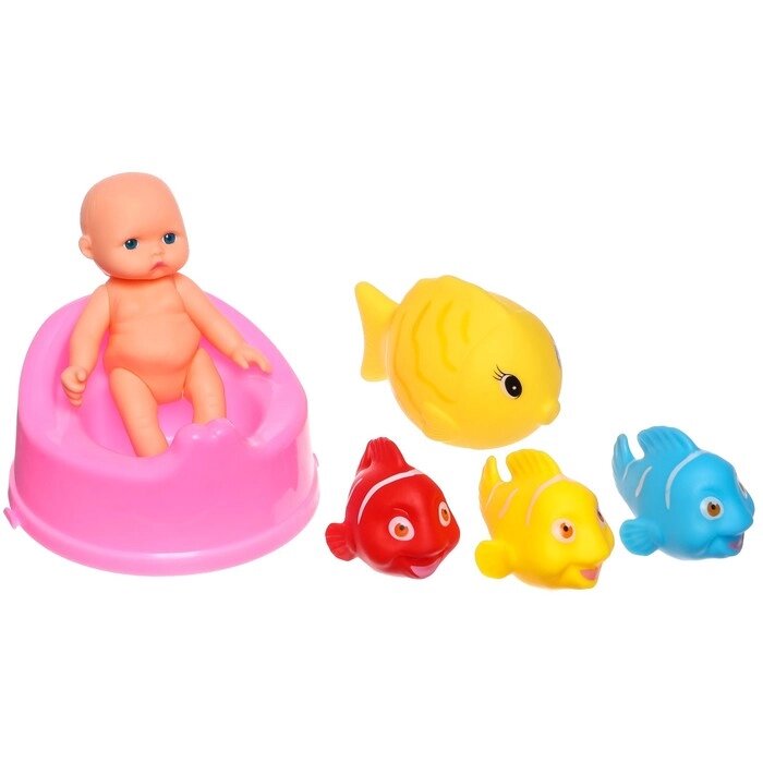 Набор резиновых игрушек для ванны «Пупсик с цветными рыбками», 6 шт, Крошка Я от компании Интернет - магазин Flap - фото 1