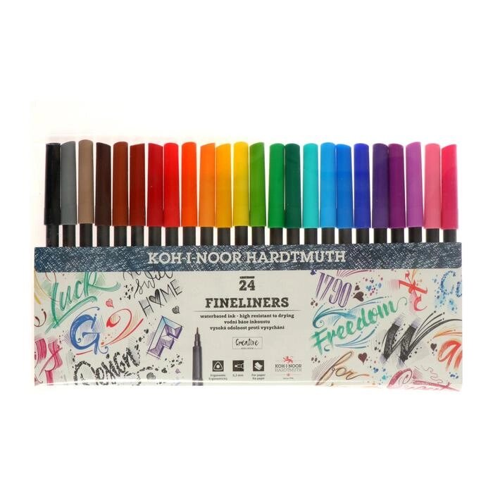 Набор ручек капиллярных 24 цвета, 0,3 мм Koh-I-Noor FINELINERS 7021, пластмассовая упаковка от компании Интернет - магазин Flap - фото 1