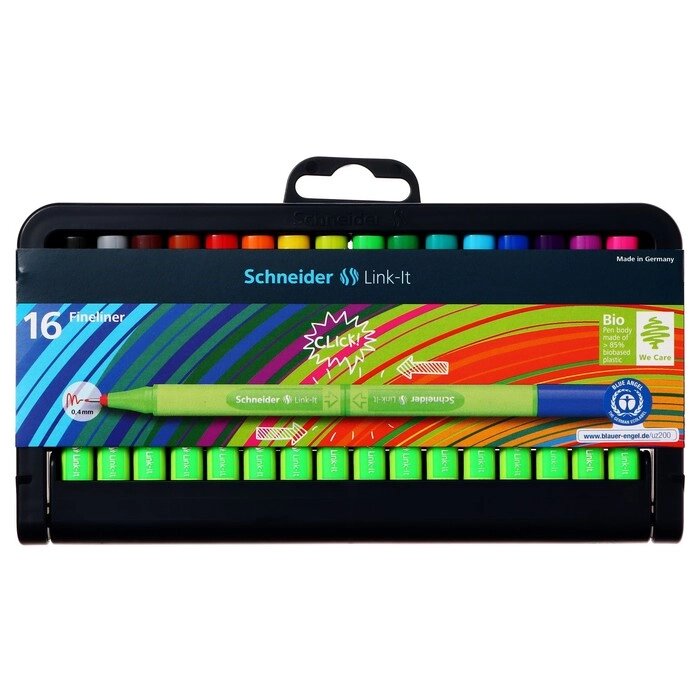 Набор ручек капиллярных Schneider, Link-it, 16 цветов, 0.4мм, в пластиковом футляре от компании Интернет - магазин Flap - фото 1
