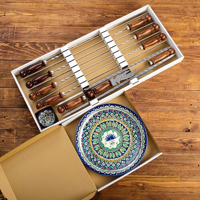 Набор с шампурами подарочный "Шафран", 12 предметов, в деревянной коробке, шампуры 50см от компании Интернет - магазин Flap - фото 1