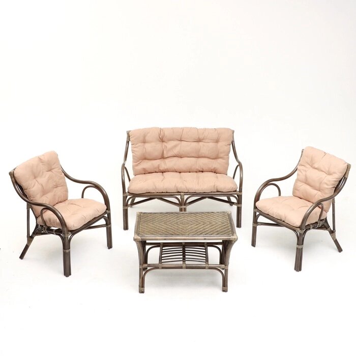 Набор садовой мебели "Makita": 2 кресла, диван, стол, ротанг тёмный, подушки бежевые от компании Интернет - магазин Flap - фото 1