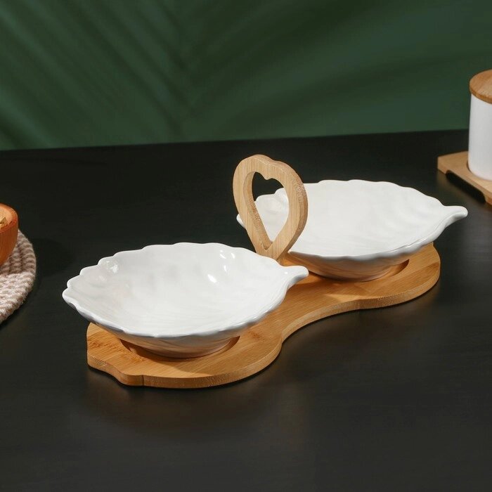 Набор салатников керамических на деревянной подставке BellaTenero, 3 предмета: 2 салатника 300 мл, подставка-держатель, от компании Интернет - магазин Flap - фото 1