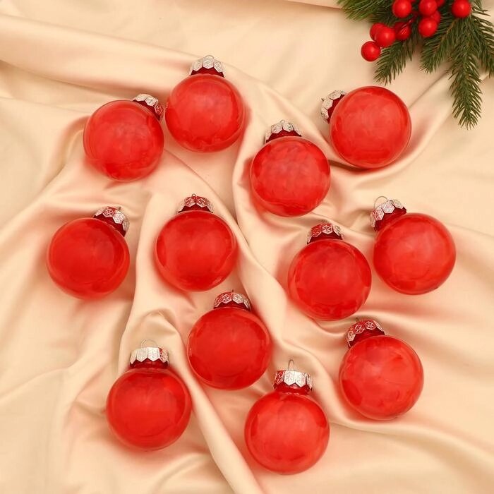 Набор шаров пластик d-6 см, 12 шт "Фелиция" красный от компании Интернет - магазин Flap - фото 1