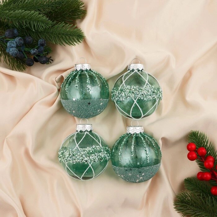 Набор шаров пластик d-8 см, 4 шт "Жаклин" зелёный от компании Интернет - магазин Flap - фото 1
