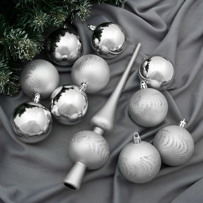 Набор шаров пластик с верхушкой 21 шт "Изгибы" серебро от компании Интернет - магазин Flap - фото 1