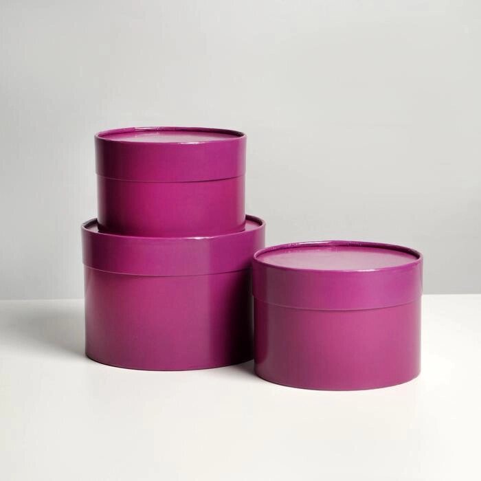 Набор шляпных коробок 3 в 1 фиолетовый, упаковка подарочная, 16 х 10, 14 х 9, 13 х 8,5 см от компании Интернет - магазин Flap - фото 1
